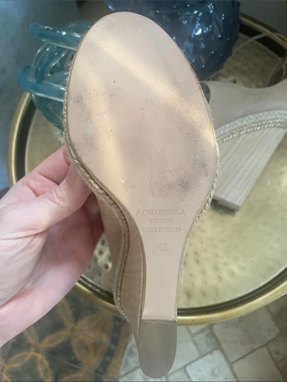 Aquazzura Nude Beige Lace-Up Espadrille Wedge Sandals Size 42 11